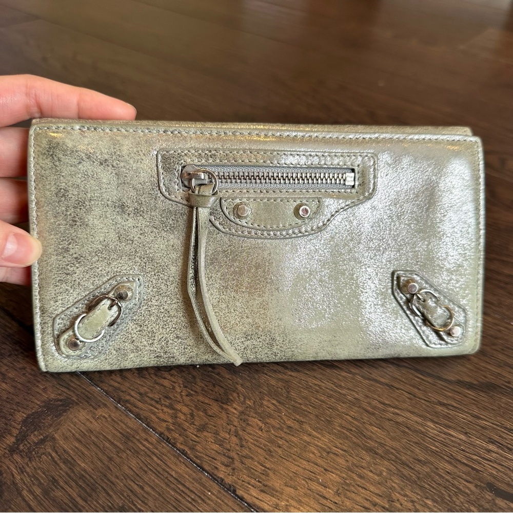 Balenciaga Shimmer Leather Milkyway Papier Flap Long 
Wallet